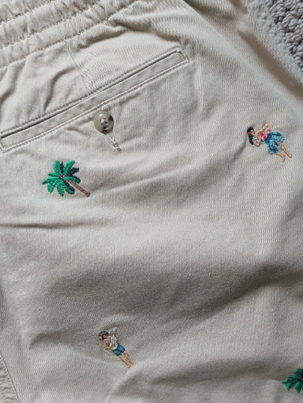 Polo Ralph Lauren Embroidered Hawaiian Khaki Elastic Waist Shorts Preppy L